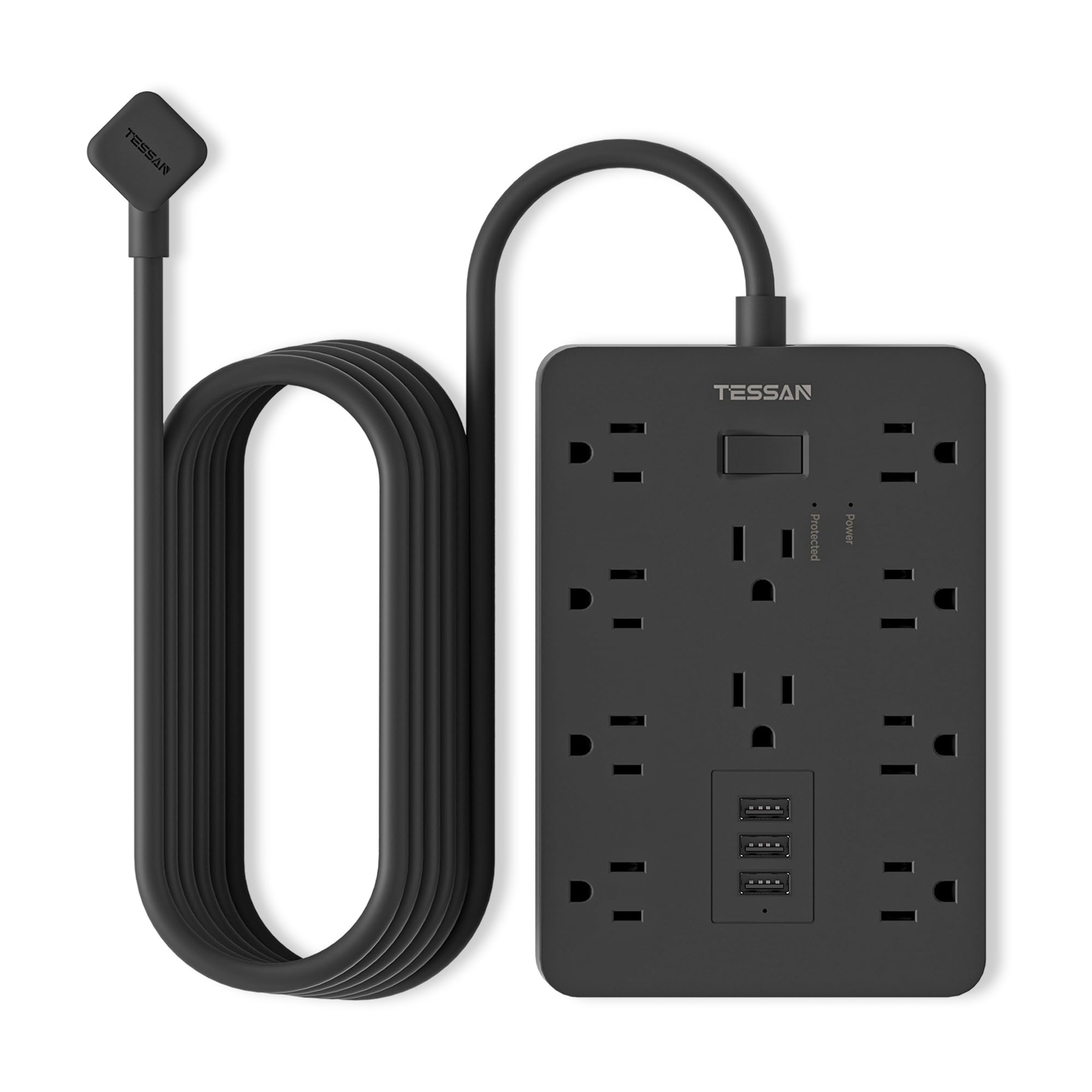 Surge Protector Extension Cord 10 Ft Black, Flat Plug Power Strip with 10 Wid...-image