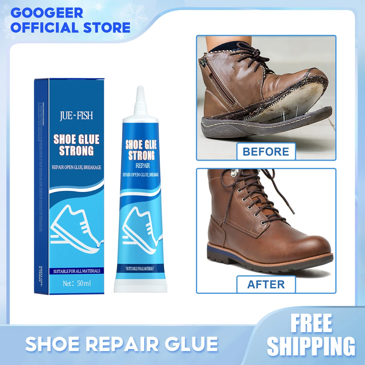 Shoe Glue - Professional Grade, Clear Sole Quick Dry Repair Formula Works  in Seconds Adhesive, Waterproof for All Shoe, 50 ML