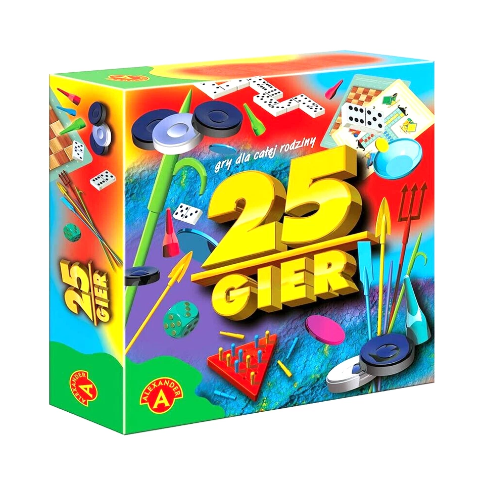 25 GIER Warcaby Chińczyk Młynek Pchełki Bierki Kości Trójkąt Towarzyskie Rodzinn