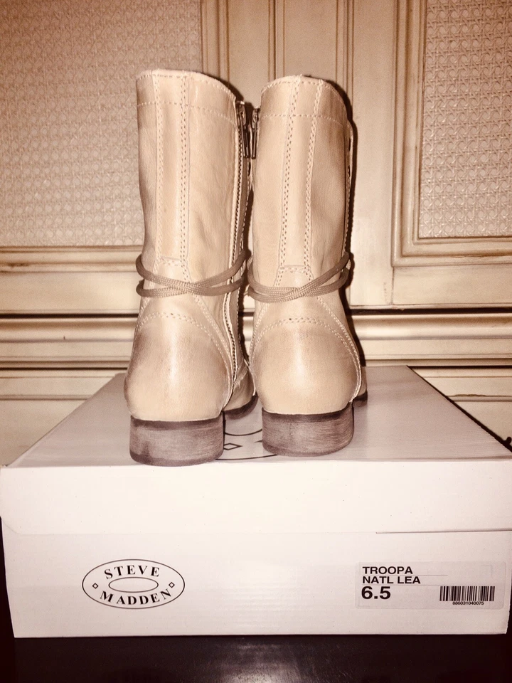 全新 Steve Madden TROOPA Combat Granny 靴子 天然皮革 蕾丝 ZiP 尺码 6.5M 37 — 第 3/4 张图片