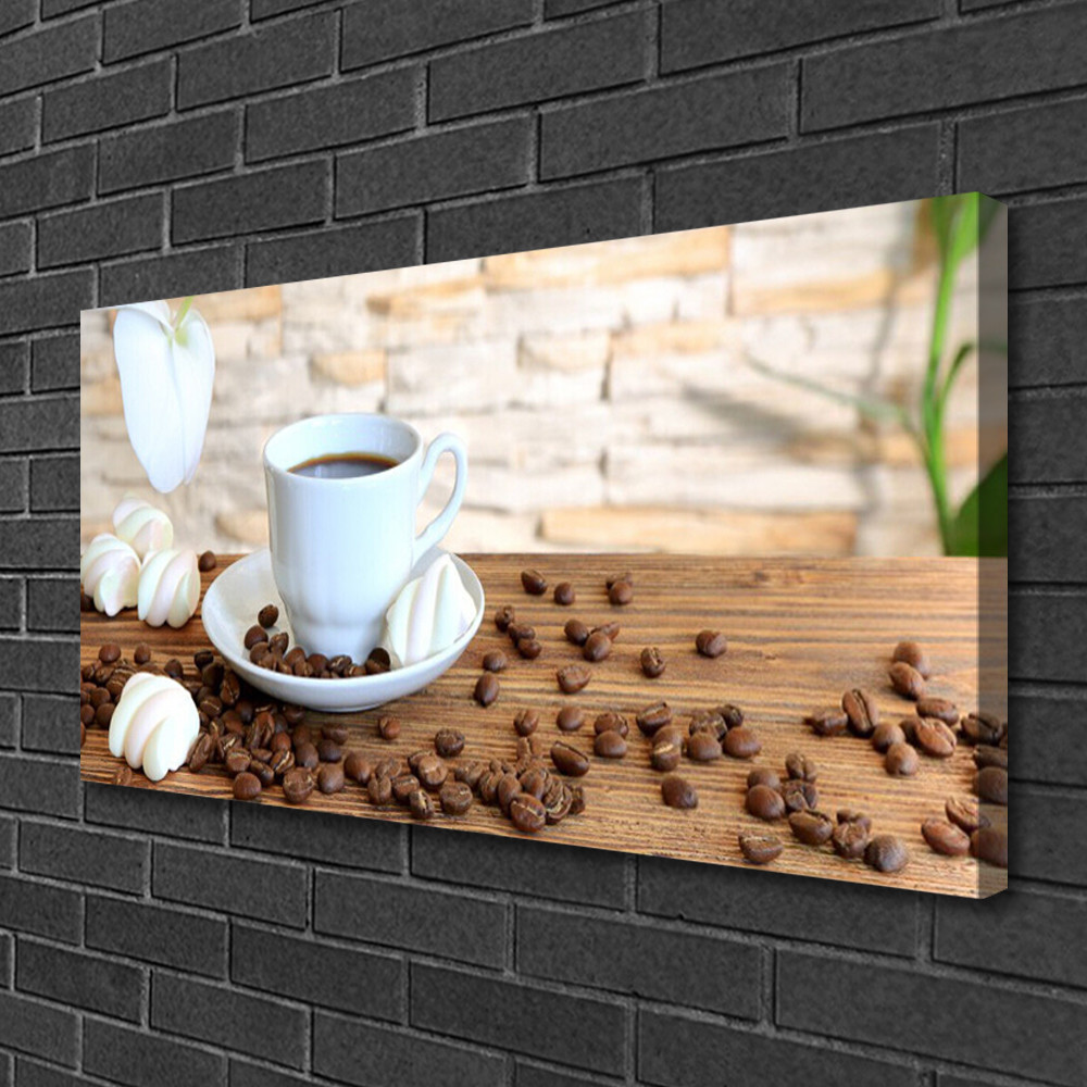 Tableau cuisine moderne de 100x50 cm avec impression de tasse et grains de café