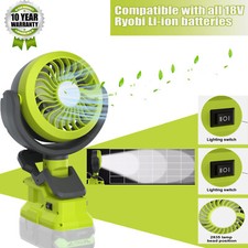 NEW FOR RYOBI 18V FAN Clamp Fan Portable FAN Cordless Tool Only w/LED Light