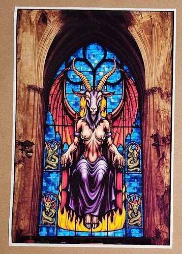 Poster Capra Vetro Colorato - Arte Satanica del Baphomet - SCEGLI STILE e DIMENSIONI - Foto 7 di 10
