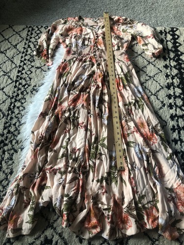 Jaase Maxi Dress Peach Floral Smocked Waist Loop Button Front Sz Medium. F6 - Picture 2 of 7