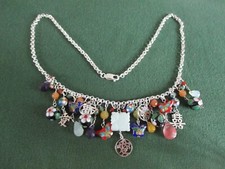 oriental treasures. Cloisonne Multi Gem Charm Necklace Sterling Silver. Boxed