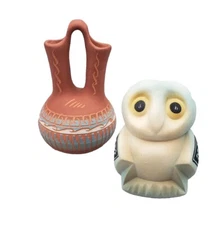 Sweet Little Owl Navajo Magdalene Begay Etched Pottery & Bonus Wedding Vessel 