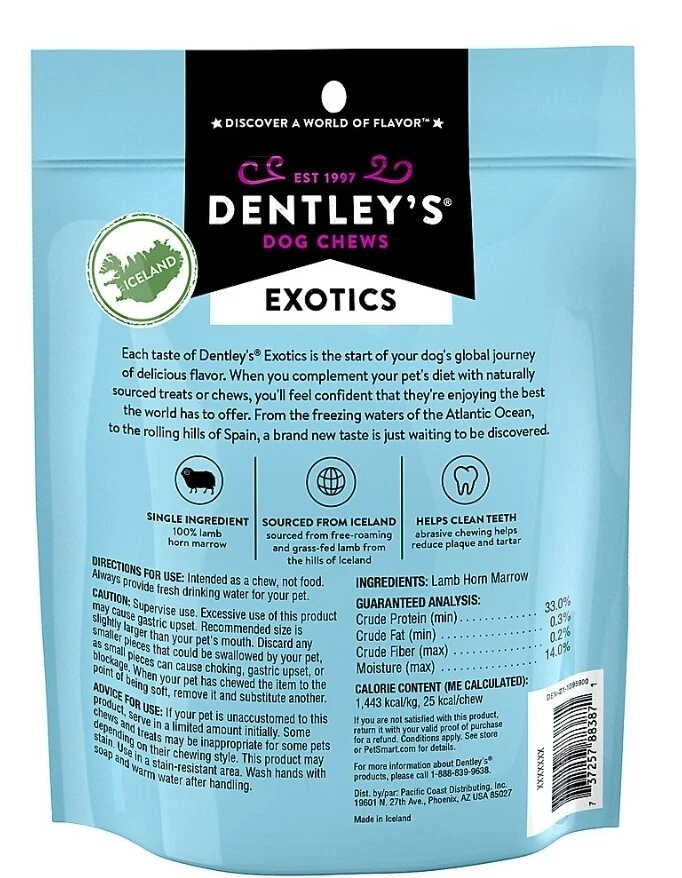 Dentley's Exoctic Ilandic Cordero Cuerno Médula Perro Golosina Mastica 1 Ingrediente, 3.5 OZ Foto 2 de 4