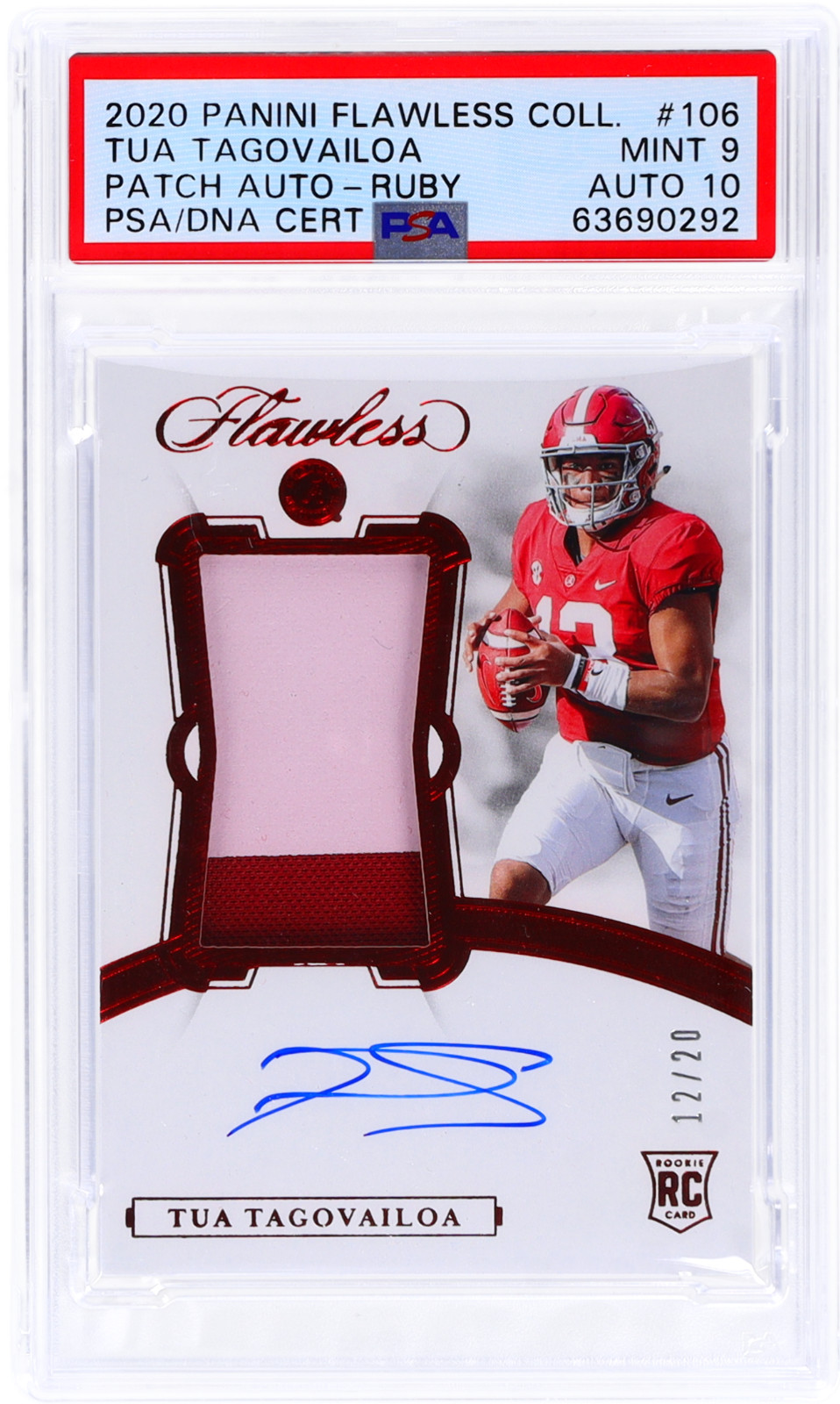 Tua Tagovailoa Panini Flawless Collegiate #106 Patch Autograph-Emerald