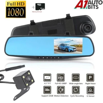 Full HD Mirror Dash Cam Car DVR Video Recorder Front and Rear Camera Night Mode