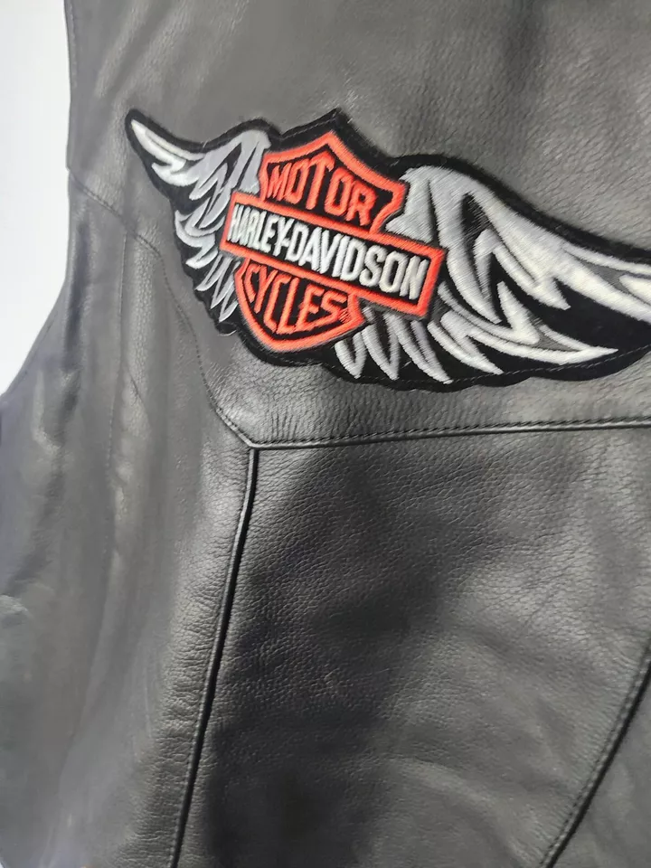 Unik Black Leather Biker Riding Vest Harley Davidson patches XXL Key West Outlaw - Image 3 of 4