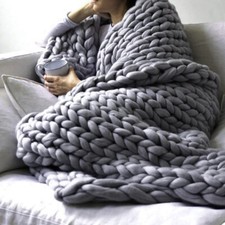 FAUX WOOL CHUNKY CABLE KNIT 80-120CM HAND-WOVEN SOFA CHAIR BEDDING BLANKET THROW