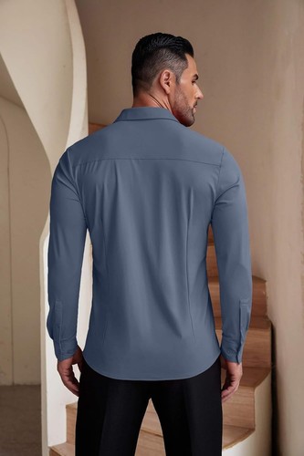 Herren Muscle Fit Oberhemden faltenfrei Langarm Freizeit Button Down Hemden - Bild 3 von 100