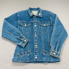 Vintage Freego Denim Jacket Womens medium Bedazzled Jeweled Rhinestone Classic