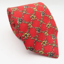 Lands End Tie Silk Red Green Yellow Floral 3.5" Wide 60" Long USA