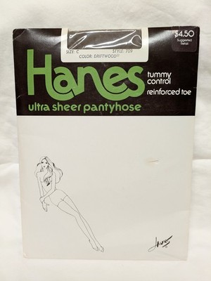 NEW IN PKG! VTG 80s HANES WOMENS ULTRA SHEER PANTYHOSE SIZE C  #709 DRIFTWOOD 