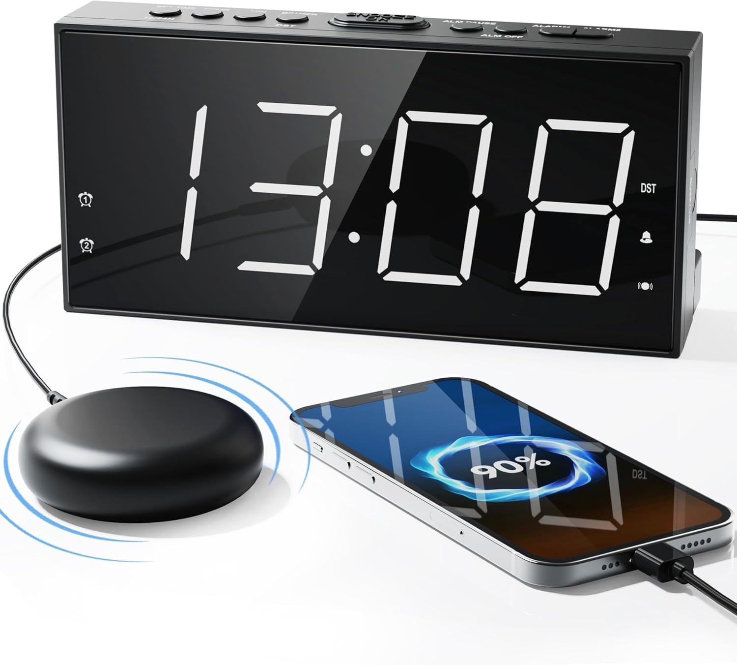 With Bed Shaker, Vibrating Alarm Clock For Heavy Sleepers
