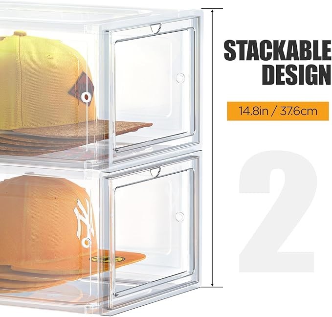Hat Organizer Box, Stackable Clear Baseball Caps Holder Box Containers with Magn