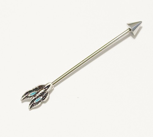 Feather n Spike INDUSTRIAL Barbell Surgical Steel 14g ALL LENGTHS - Picture 3 of 12