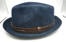Stacy Adams Hat Pork Pie Fitted Men's Medium Blue Band Original Tag Suede