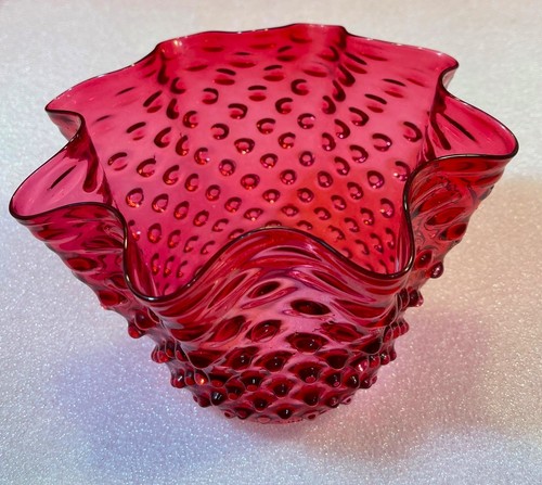 Antique Cranberry Red Fenton Hobnail Oil Lamp Shade 4" Fitter