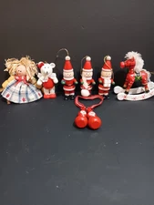 Lot of 7 Vintage Assorted Wooden Mini Christmas Ornaments