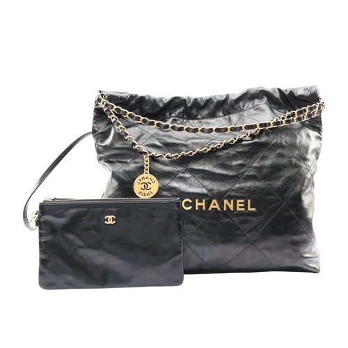 CHANEL 22 Small Hobo Bag Black Quilted Calfskin Leather AS3260