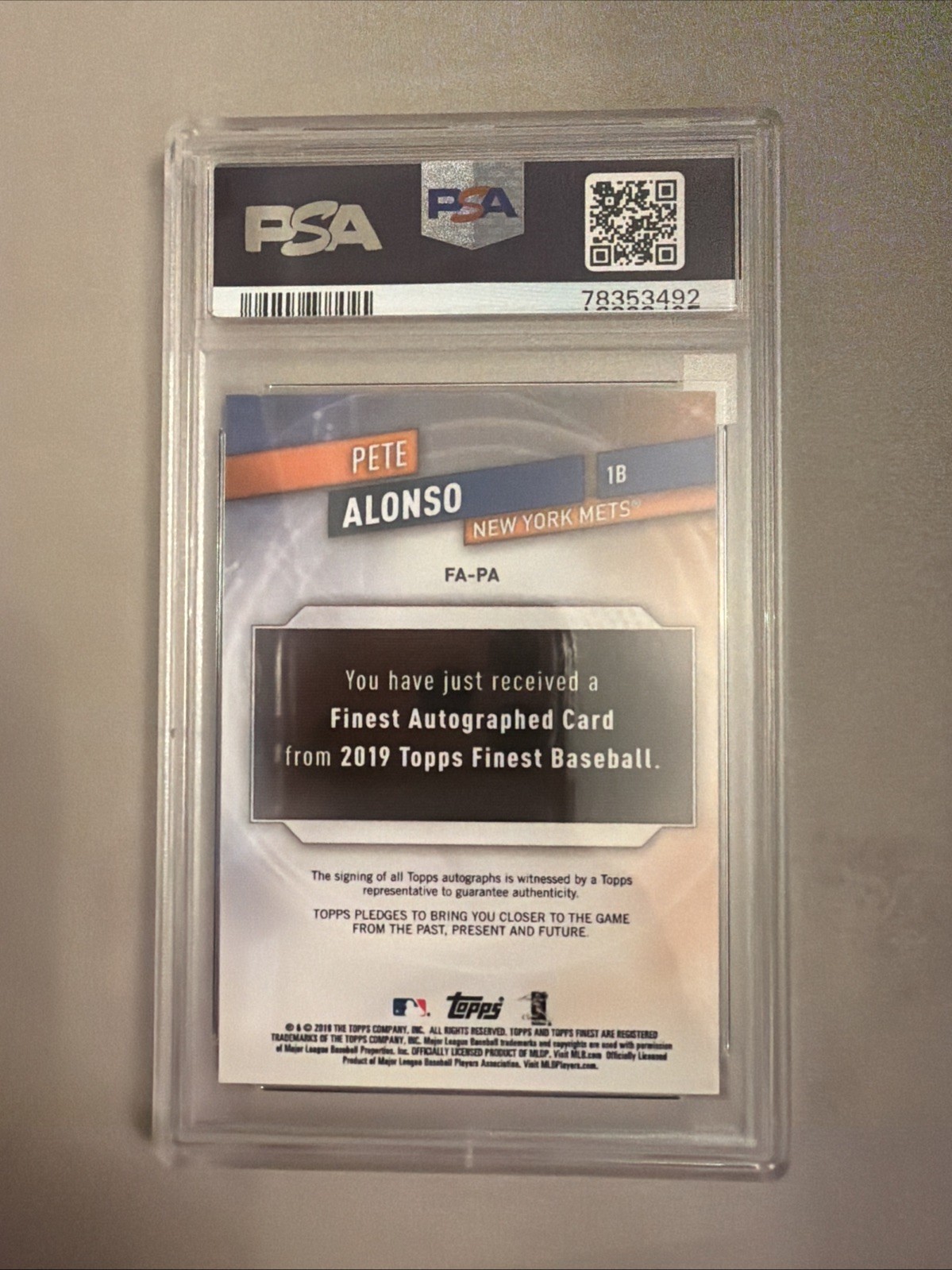 2019 finest pete alonso gold refractor psa 10  view 3