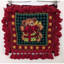 Needlepoint Christmas Pillow Teddy Bear Prese...