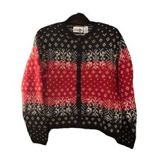 VTG Paul Harris Design Mohair FairIsle Birds Eye Sweater Cardigan Black Red M m1