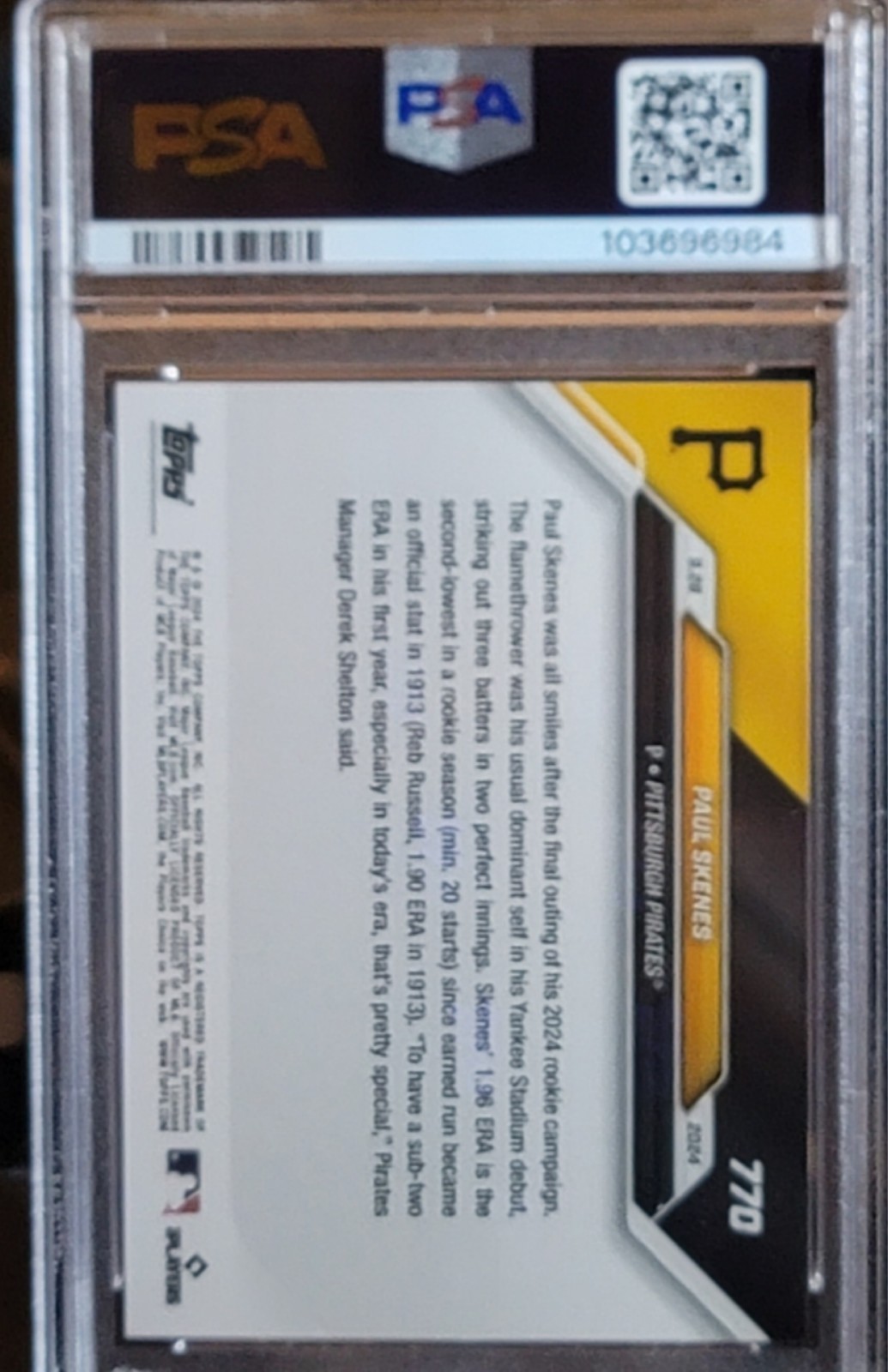2024 Topps Now PAUL SKENES #770 (RC) PSA-10 GEM MINT  view 2