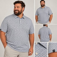 Callaway Golf Polo Mens 3XLT Gray Blue Geometric Print Opti Dri Performance
