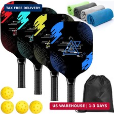 Pickleball Set with 4 Premium Wood Paddles, Cushion Comfort Grip, 4 Cooling Towe