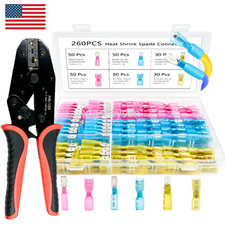 260PCS Heat Shrink Wire Connectors Spade Crimp Terminals Crimper Plier Tools Set