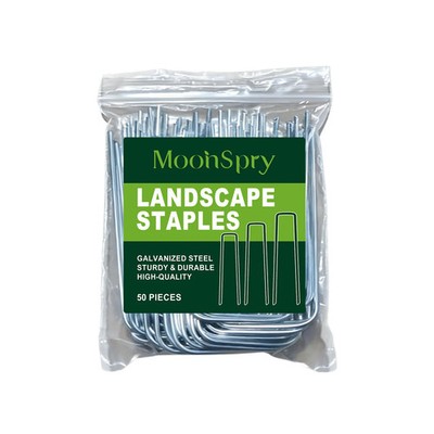 MOONSPRY 50Pcs 10cm Garden Stakes Galvanized Steel U-Shaped Landscape Pins for