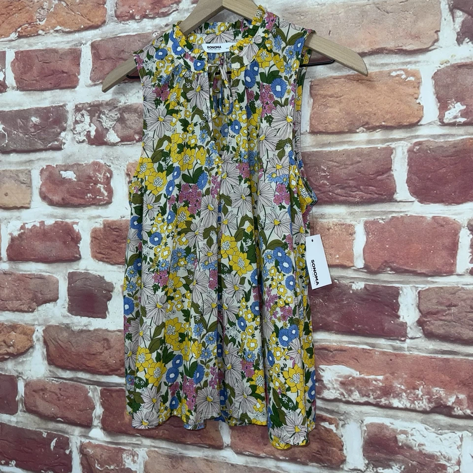 Camisa Sonoma Top Mujer L Multicolor Floral Estampado de Bomba Informal Cuello Alto Foto 3 de 4