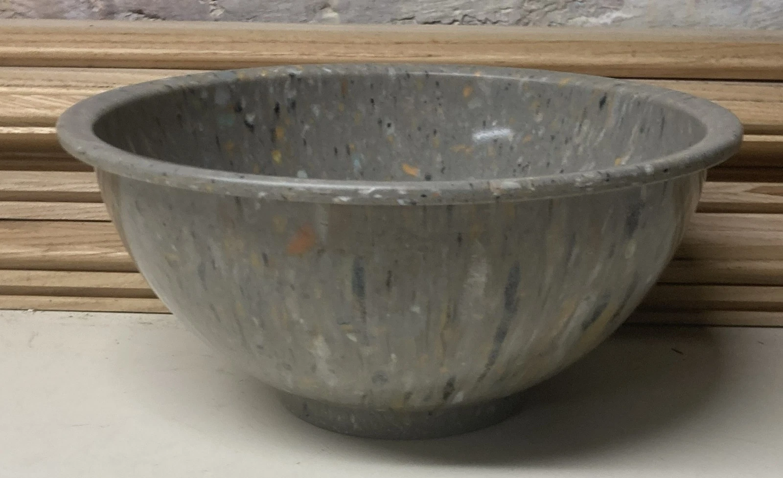 Vintage TEXAS WARE #118 Melmac Splatter Confetti Mixing Bowl Gray Black Orange