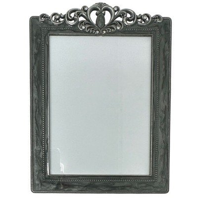 Vintage 90s Marbled Gray Enamel Pewter Heart Scroll Rhinestone 5x7 Photo Frame