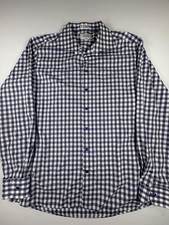 Eton Dress Shirt Mens 2XL Blue Gingham Contemporary Spread Collar LS Cotton