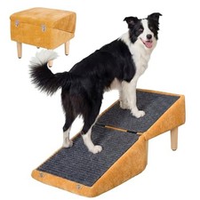 Dog Ramp Ottoman for Couch and Bed, Extra-Wide Platform with Storage yellow