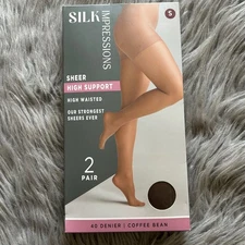 Silk Impressions High Support Sheer Tights Womens Small Coffee Bean High Waisted