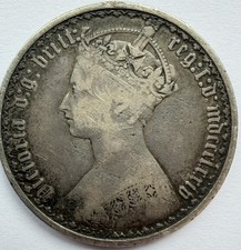 1874 Victoria Gothic Florin Silver Coin Fine+ Nice Original Toning
