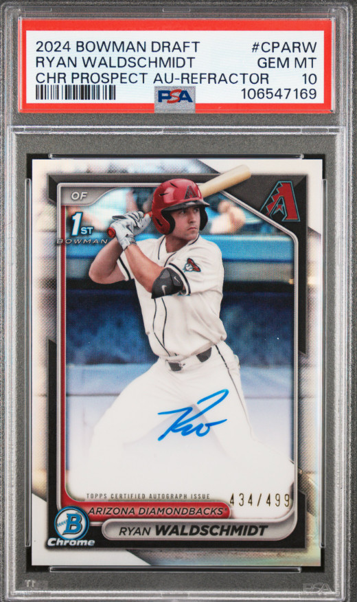 2024 Bowman Draft Ryan Waldschmidt Chrome Auto Refractor 1st #/499 PSA 10 Gem MT