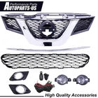 Front Upper & Lower Grille and Fog Light Kit Set For NISSAN ROGUE 2014 15 2016