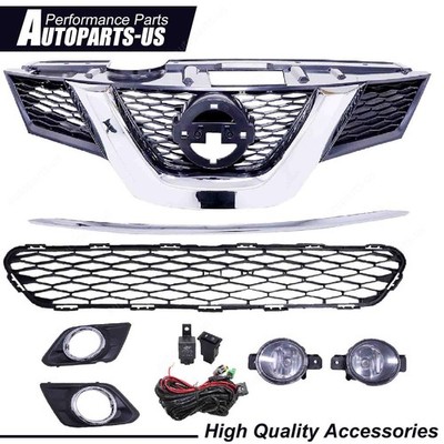 Front Upper & Lower Grille and Fog Light Kit Set For NISSAN ROGUE 2014 15 2016
