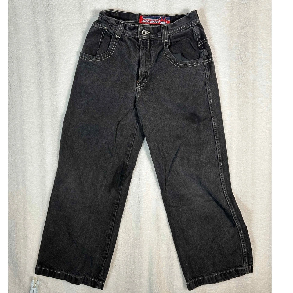 JNCO Jeans Embroidered Dragon Black Denim Pants Wide Leg Y2K VTG Youth Size 16 - Image 2 of 4