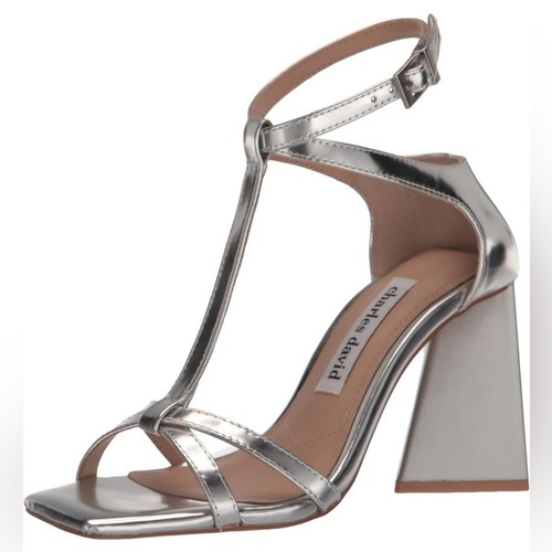 Charles David NEW Women's Tucker Heeled T-Strap SIlver Sandal Size 9 - Picture 13 of 13