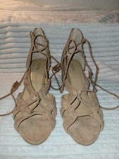 Michael Kors Lace Up Sandals Block Heel Ankle Tie Tan Suede 10. Brand New