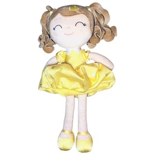 Gloveleya Girl Plush Doll 16" w/ Yellow Heart Dress & Curly Hair Stuffed Toy