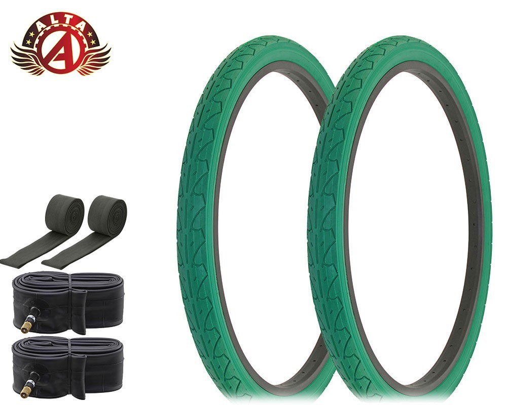 ALTA BICYCLE CRUISER DURABLE TIRE 26 x 1.95 GREEN CITY CAVALIER SLICK 6pc SET.