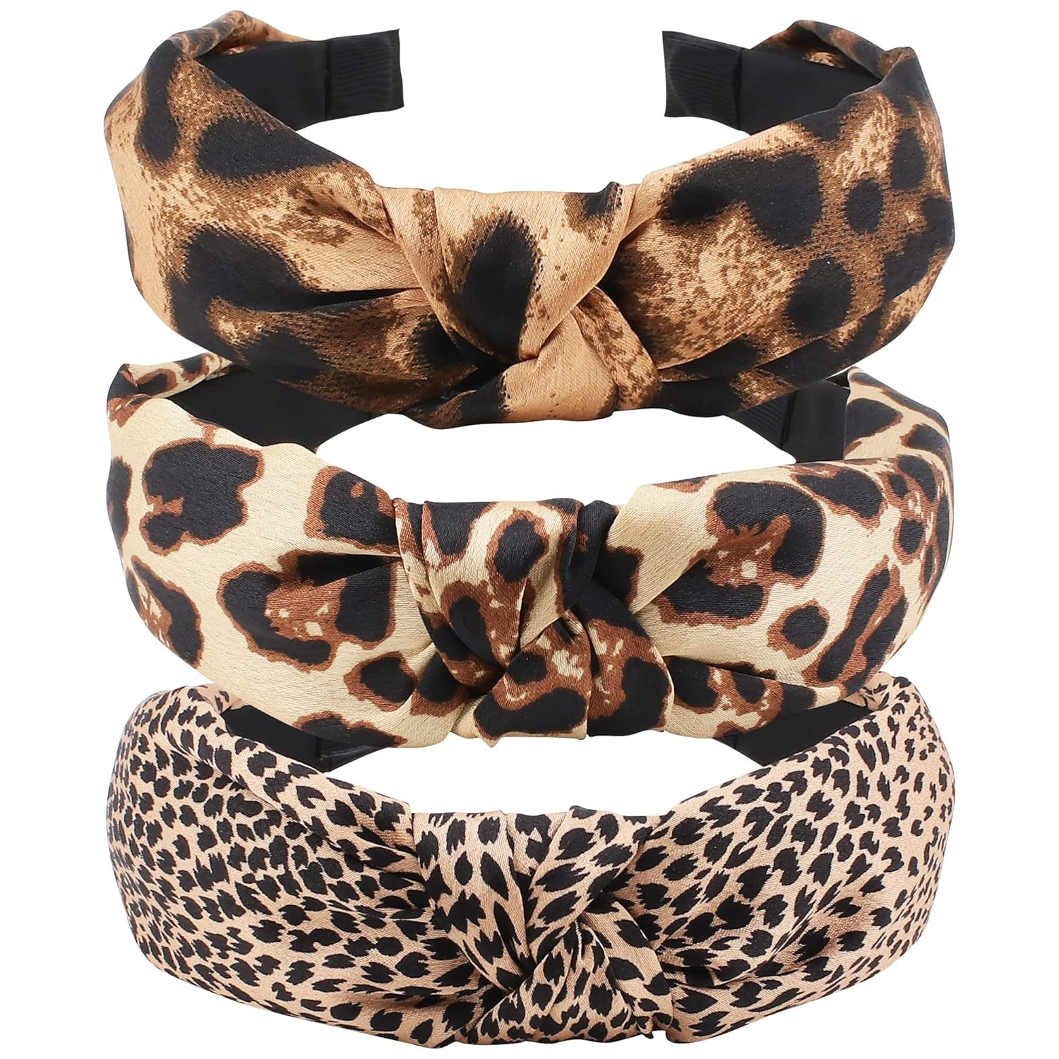 TOBATOBA Cute Fashion Leopard Print Headbands, 3Pcs Knotted Cheetah Print Hair A